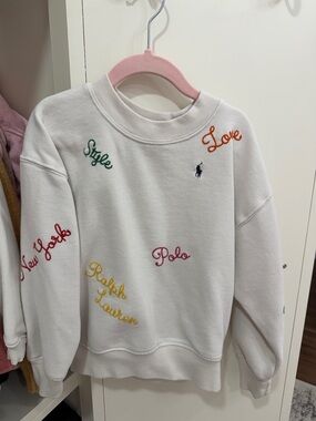Ralph Lauren White Crewneck Sweatshirt with Multicolor Embroidered Script
